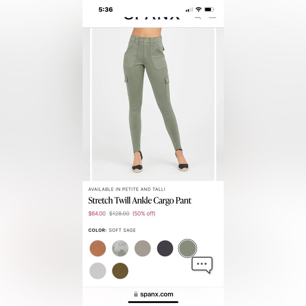Spanx stretch twill ankle camo panys.  Color Sage. Size LG. EUC. $40 shipped